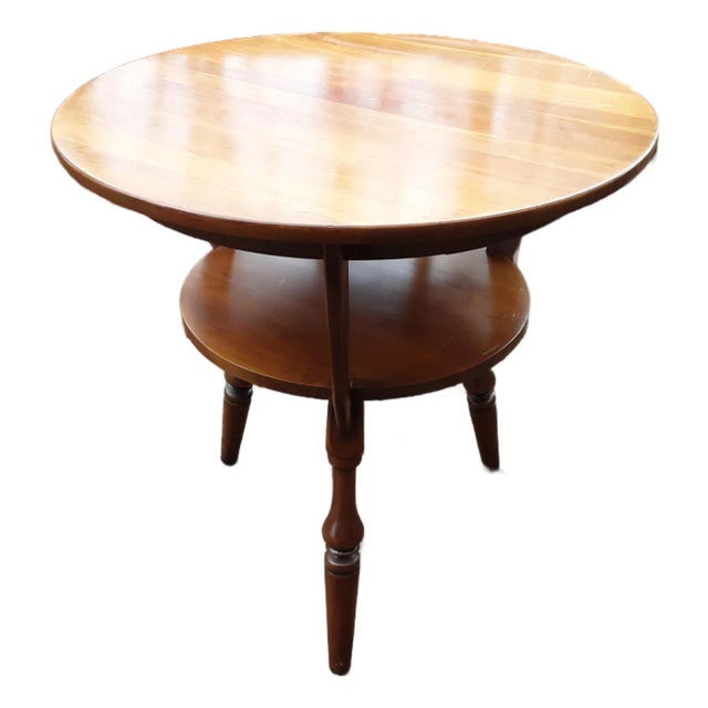 Vintage Bucks County Two-Tier Provincial, Mid Century Modern, Solid Cherry Gueridon Accent Table For Sale