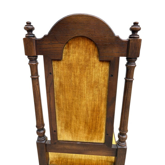 Brown 1980s Ethan Allen Jacobean Royal Charter Oak Dining Room Side Chairs Gothic Pair For Sale - Image 8 of 12