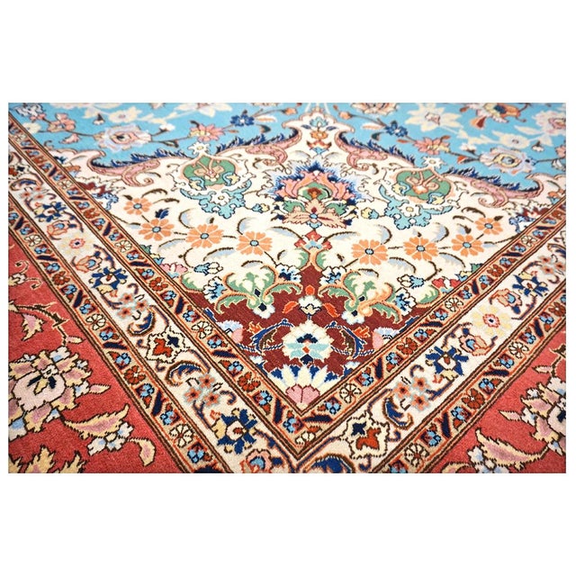Antique Persian Tabriz Emad Wool 10x13 Light Blue & Red Handmade Area Rug #9902217 For Sale In Houston - Image 6 of 9