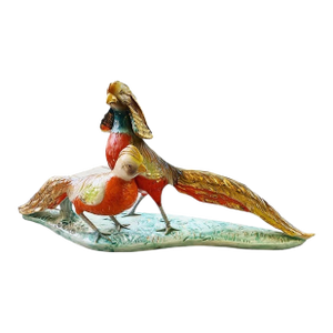 Mid-Century Italian Ceramic Pheasants Sculpture, Mantel Pheasants