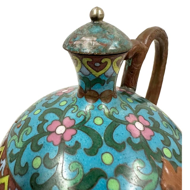 Metal Early 20th Century Hand-Crafted Chinese Cloisonné Ewer / Teapot For Sale - Image 7 of 15