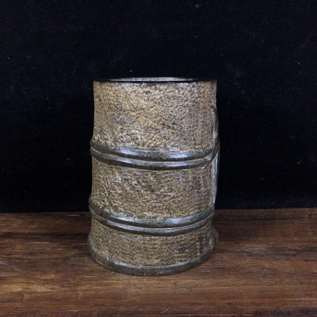 Art Deco Late 20th Century Chinese Bluestone Carved Bamboo-Joint Brush Pot For Sale - Image 3 of 9