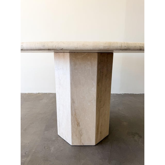 Vintage 1980s Round Travertine Dining Table With Hexagonal Pedestal Base For Sale In Palm Springs - Image 6 of 10