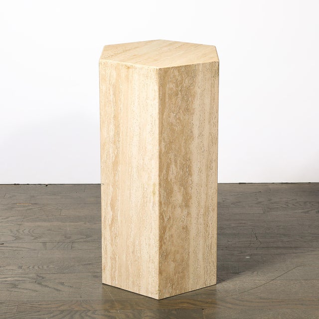 Pair of Mid-Century Modernist Hexagonal Travertine Pedestals For Sale - Image 9 of 18