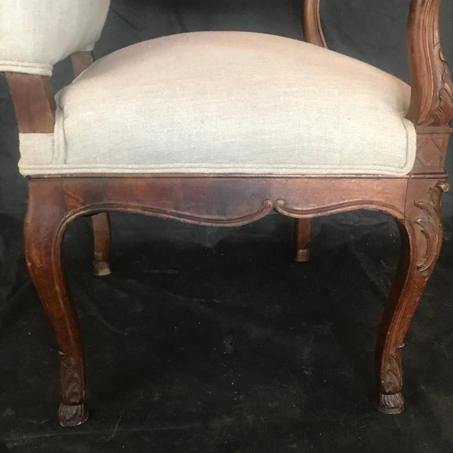 Antique White 19th Century French Carved Regency Style Walnut Chair With Scrolled Arms For Sale - Image 8 of 12