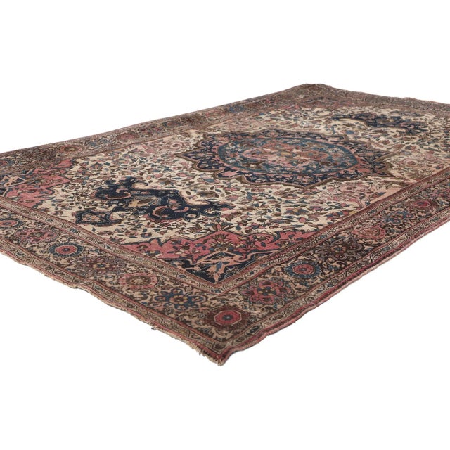78683 Antique Persian Sarouk Farahan Rug, 04'00 x 06'05. A Sarouk rug, also spelled Saruk or Sarough, hails from Iran's...