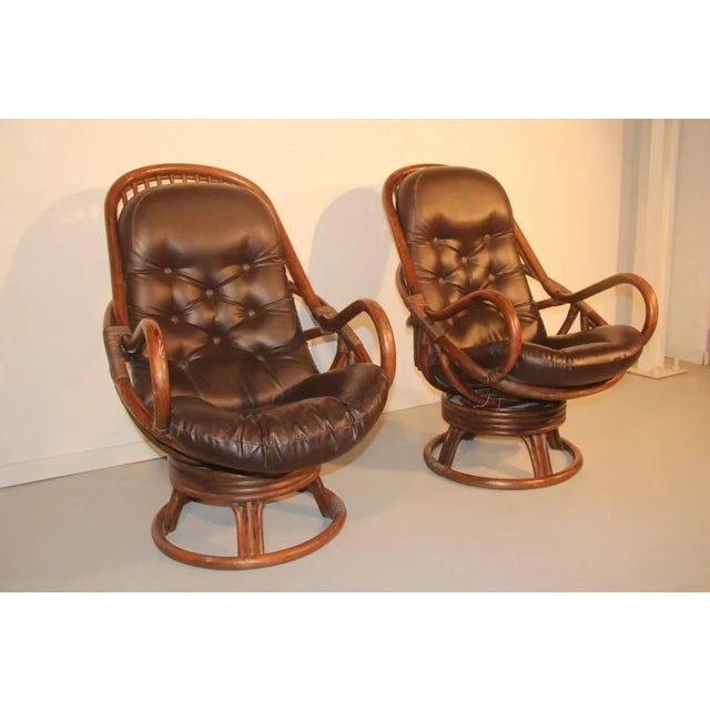 Rattan & Leather Swivel Lounge Chairs, 1960s, Set of 2 Chairish