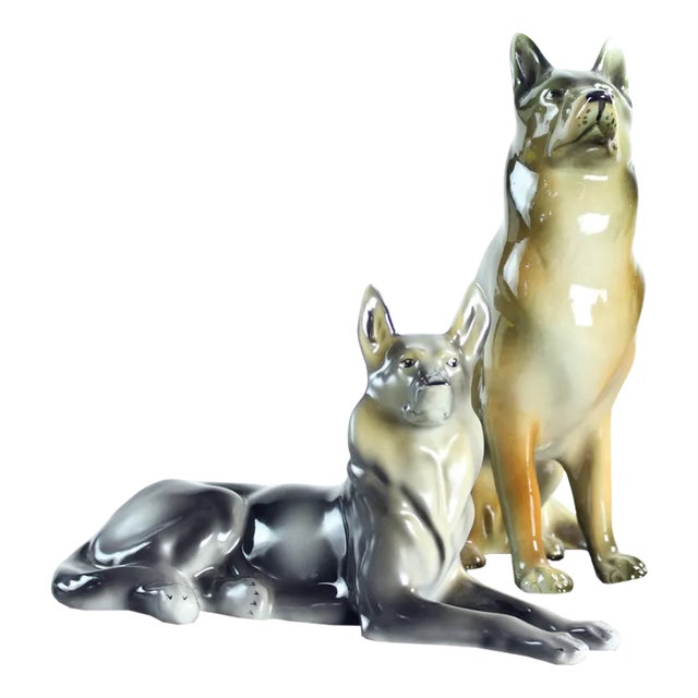 Porcelain German Shepard from Royal Dux, Czechoslovakia, 1960s For Sale