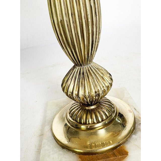 Cream Art Nouveau Brass Table Lamp with Shade, France, 1920s For Sale - Image 8 of 18