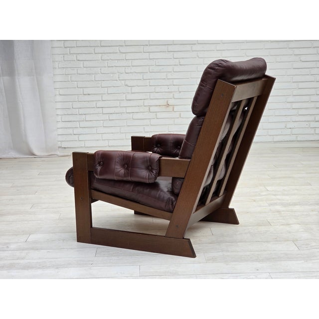 Vintage Scandinavian Highback Chair in Leather and Dark Beech, 1970s For Sale - Image 18 of 18