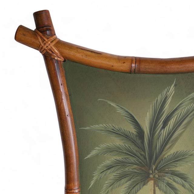 Mid-Century Modern Pair of Vintage Palm Tree Paintings in Bamboo Frames For Sale - Image 3 of 10