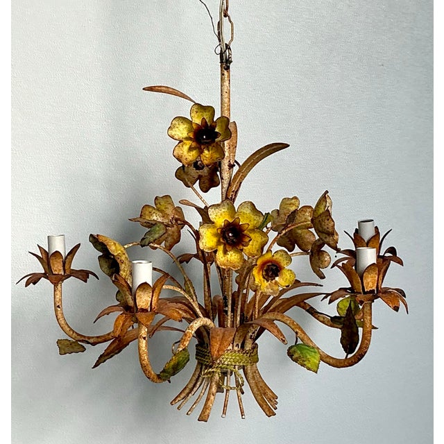 Sienna Vintage Boho Patinated Tole Chandelier For Sale - Image 8 of 12