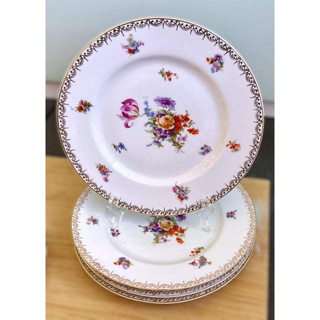 Mid 20th Century Dresden Hand Painted Dinner Plates - Set of 10 For Sale - Image 5 of 12