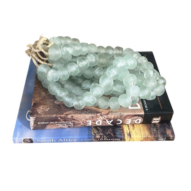 Vintage African Jumbo Glass Light Green Trading Beads Necklace One String For Sale - Image 4 of 7