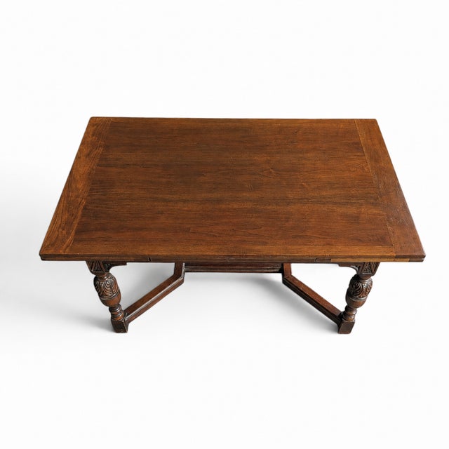 Vintage Walnut Jacobean Revival Refectory Dining Table With Carved Base For Sale - Image 15 of 15