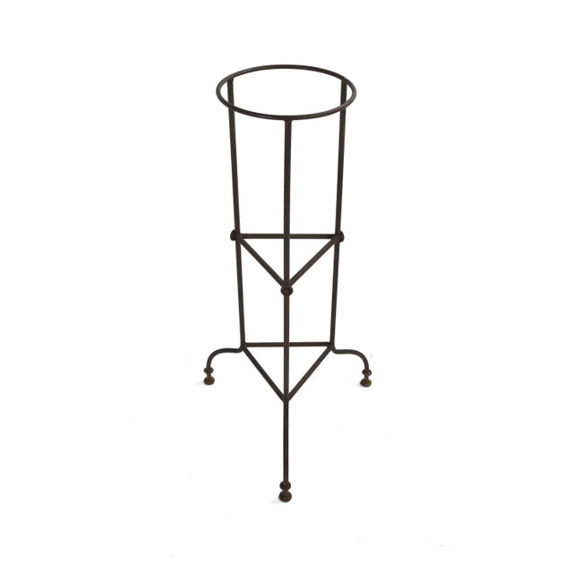 Vintage Industrial Steel Tripod Base Plant Stand With Bamboo Basket For Sale In Chicago - Image 6 of 8