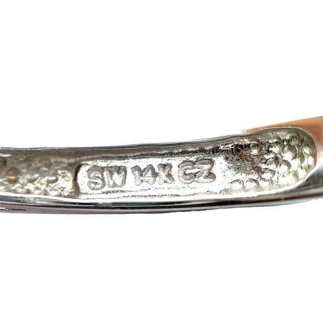 Metal 14k White Gold Zircon Halo Flower Ring, Size 7 For Sale - Image 7 of 7