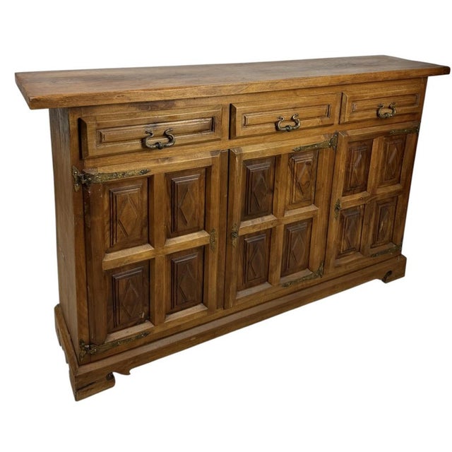 Spanish Rustic Walnut Sideboard with Three Drawers, 1930 For Sale - Image 12 of 12