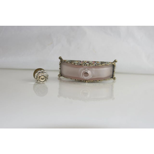 Brass Vintage 1960s Brass Filigree Lavender Glass Jewel & Enamel Footed Perfume Bottle For Sale - Image 8 of 10