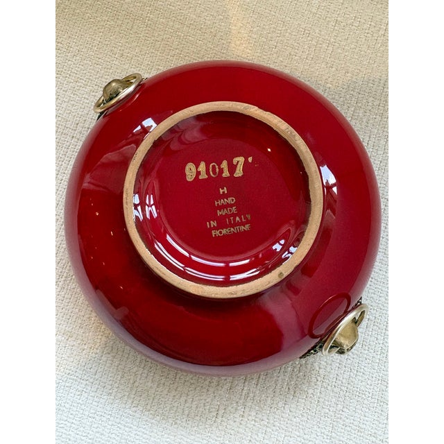Vintage Italian Glazed Ceramic Ashtray With Brass Lion Head Knockers, in the Manner of Gio Ponti, Signed Florence Italy, 1960s For Sale In New York - Image 6 of 7