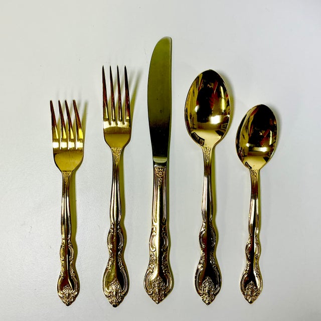 Gold 1970s Vintage Hollywood Regency Baroque Gold Electro Plated Flatware, Service for 11 - Set of 69 For Sale - Image 8 of 12