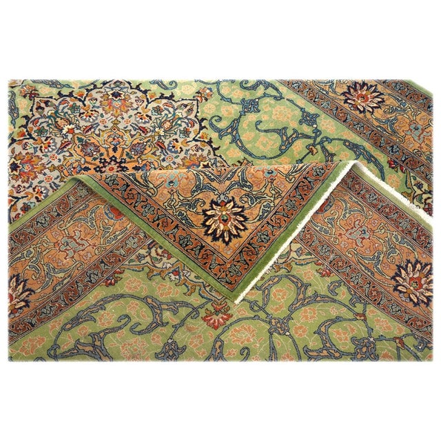 Antique Persian Tabriz Wool 7x10 Green, Yellow & Red Handmade Area Rug #9902847 For Sale - Image 4 of 4