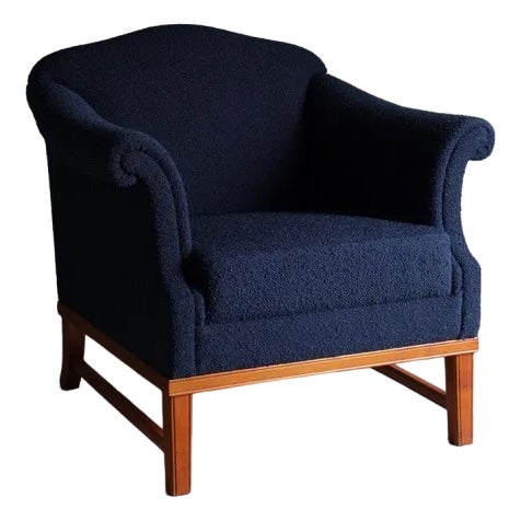Navy Boucle Lounge Chair, Sweden, 1940s For Sale