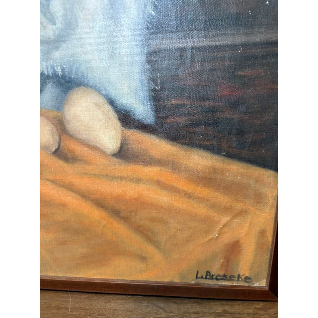Vintage Mid Century Signed Still Life Oil Painting With Black Teapot & Eggs For Sale - Image 14 of 15