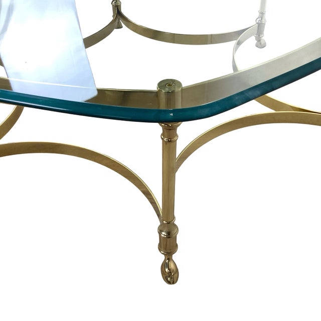 Brass & Glass Coffee Table | Hollywood Regency Style, Hoof Foot Base For Sale - Image 9 of 18