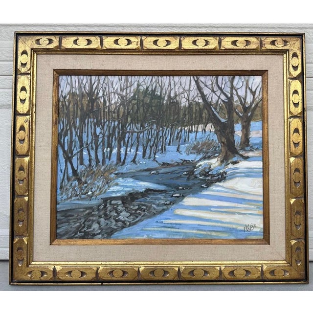 Large Framed Winter Landscape Monica Cascio Oil Painting “Dalton’s Creek” Texas For Sale - Image 13 of 18