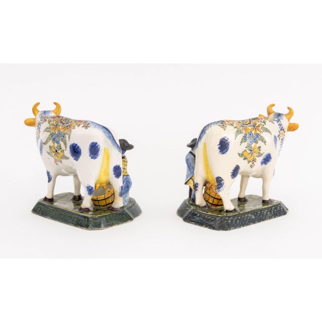 White Dutch Delft Cow and Milkmaid Figurines, Pair For Sale - Image 8 of 11