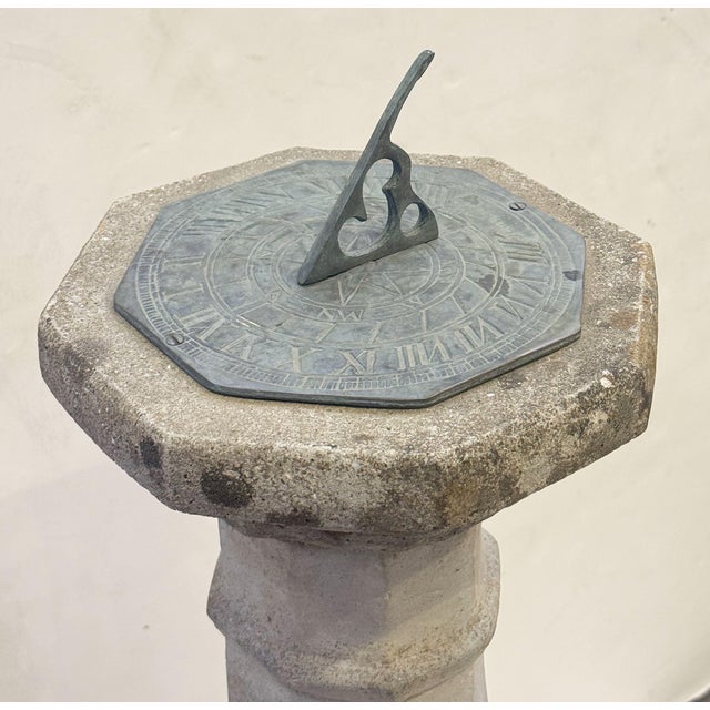 Large English Sundial of Composition Stone With Bronze Dial for the Garden For Sale In Austin - Image 6 of 13