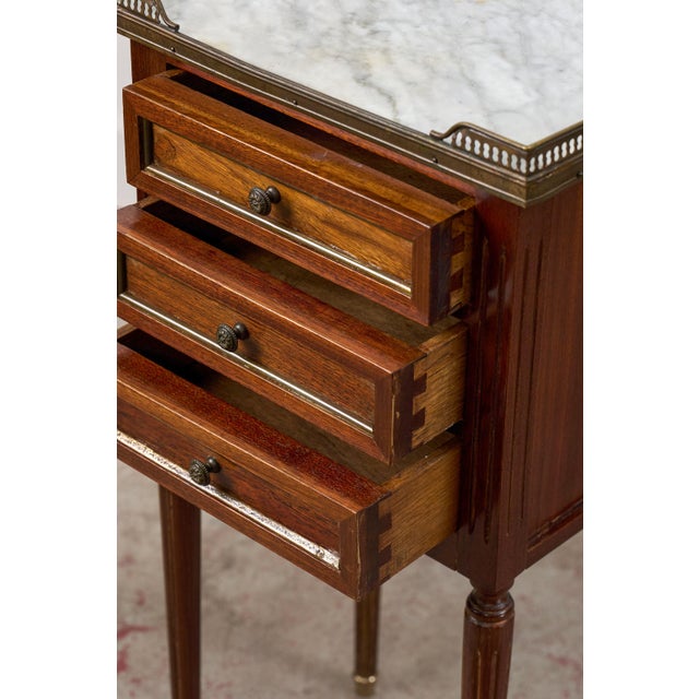 Pair of Louis XVI Style Side Tables With Marble Tops For Sale - Image 12 of 15