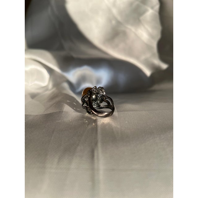 South Sea Golden Pearl and Champagne Diamond Flower Cocktail Ring, Size 7.5 For Sale - Image 12 of 12