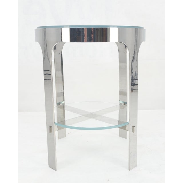 Silver Polished Chrome Round 2 Tier Glass Top Side Lamp Stand Studio Table Mid Century For Sale - Image 8 of 8