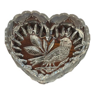Vintage Crystal Heart-Shaped Trinket Dish For Sale