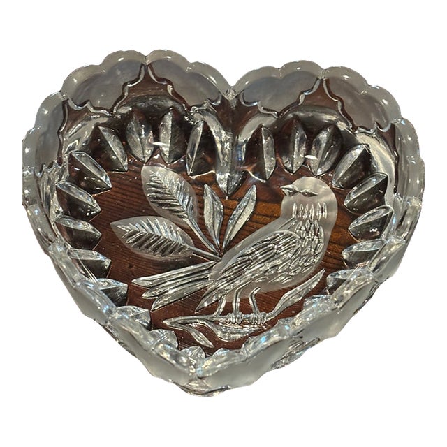 Vintage Crystal Heart-Shaped Trinket Dish For Sale