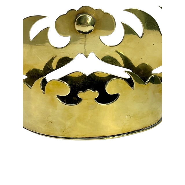 Antique late nineteenth century English brass crown form wall pocket or tidy. This half crown form is perfect for tucking...