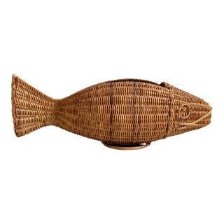 Mid 20th Century Mid-Century Wicker Fish Basket For Sale
