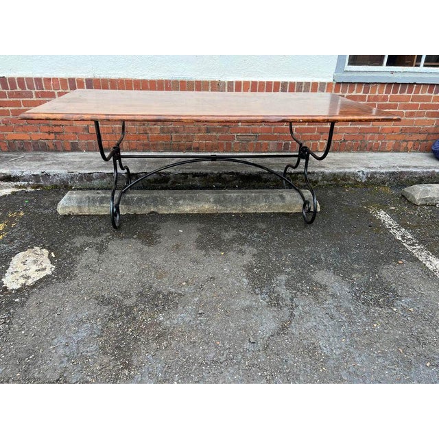 Vintage Country Style Wrought Iron Base Solid Wood Top Dining Table. Made in Italy For Sale - Image 9 of 12