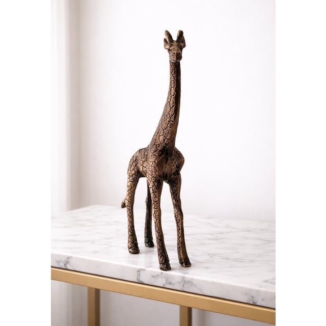 1970s Antique Brass Finish Metal Giraffe Sculpture For Sale - Image 5 of 8