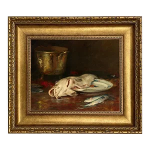English Cod Still Life Print on Canvas in Wide Antiqued Gold Frame, 11x14" Print, 17x20" Framed