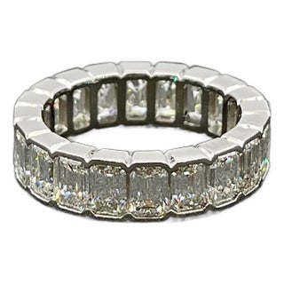 5.93 Ct Bezel Set Emerald Cut Eternity Ring Size 6.5 For Sale