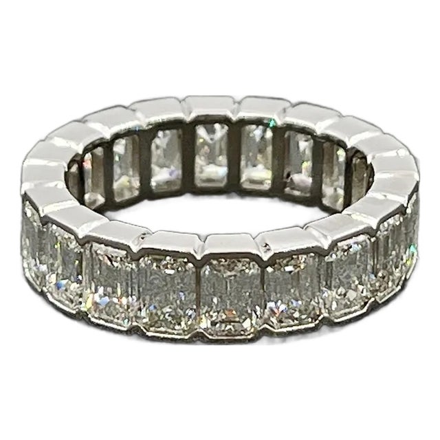 5.93 Ct Bezel Set Emerald Cut Eternity Ring Size 6.5 For Sale