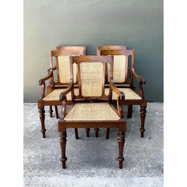Vintage Anglo Indian Cane Dining Chairs - Set of 5 For Sale - Image 9 of 12