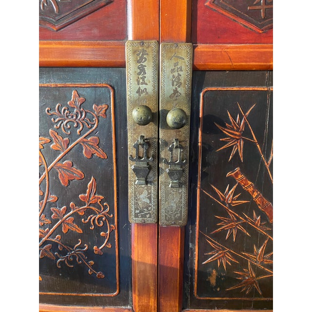 Wood Vintage Asian Brown Storage Cabinet For Sale - Image 7 of 16