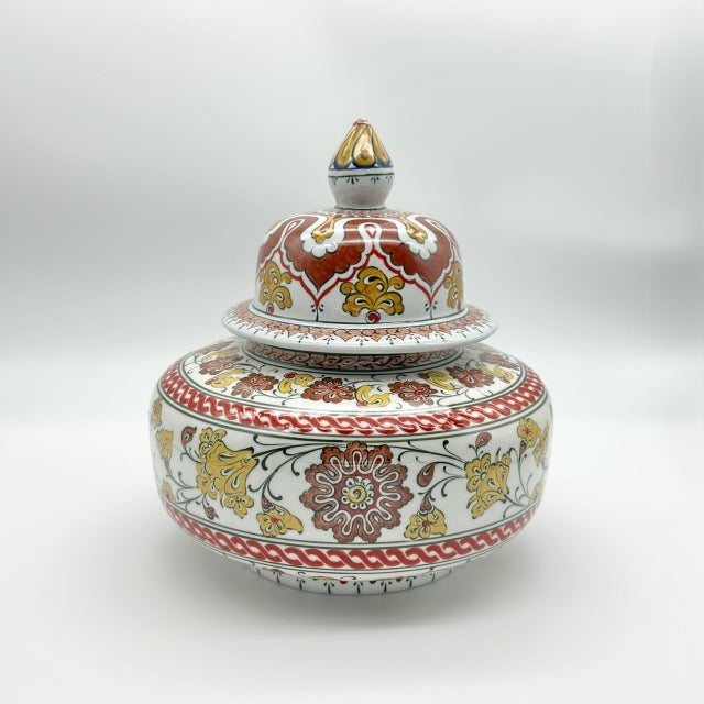 Ceramic Handmade Ceramic Iznik Vase Golden Harvest Yellow and Red Floral Ginger Jar For Sale - Image 7 of 10