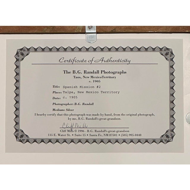 1990s Vintage Gilt Framed Silver Gelatin / Black & White Photograph of a Spanish Mission in Taos, New Mexico by B. G. Randall For Sale - Image 5 of 5