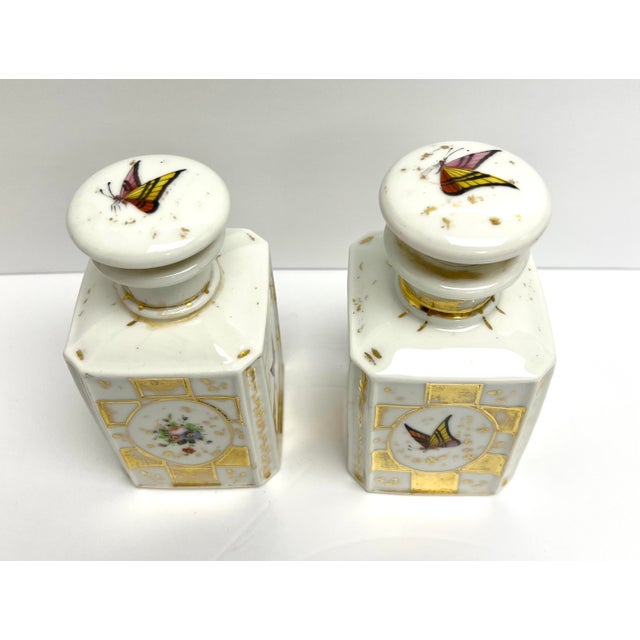 French 19th Century French Porcelain Bottles With Flowers and Butterfly For Sale - Image 3 of 9