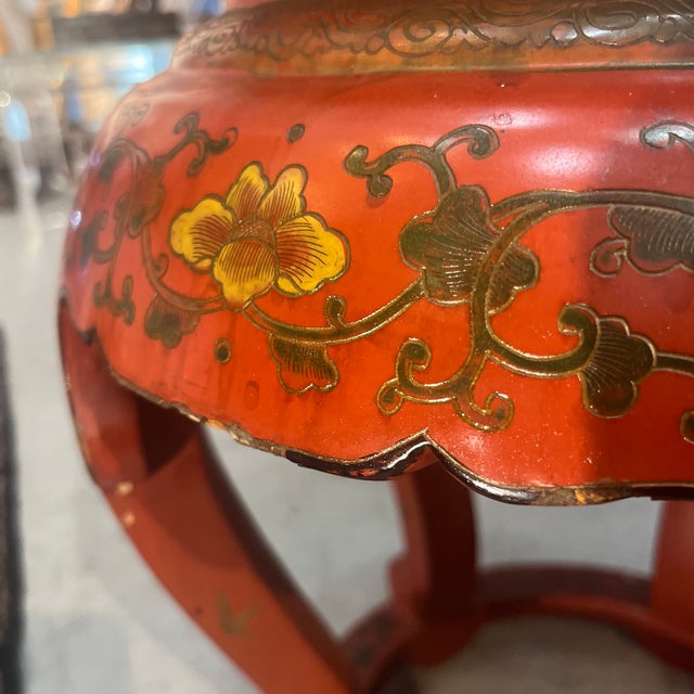 Wood Vintage Red Lacquered Chinese Stool or Side Table For Sale - Image 7 of 9
